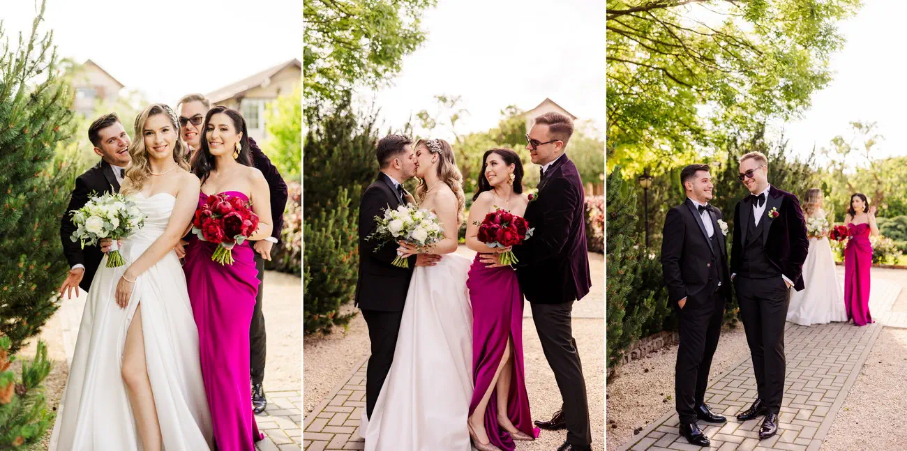 Sedinta foto nunta conac la apus in gradina Heldsdorf cu mirii si nasii